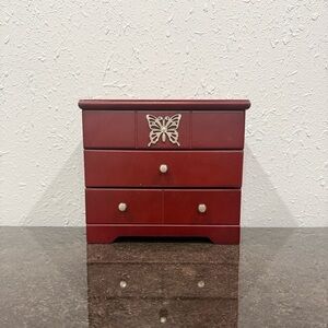 Vintage Red Jewelry Box with Butterfly Accent‎
